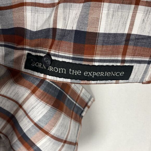 Prana Mens MEDIUM Rust Gray Plaid Short Sleeve Button Down Shirt - Picture 6 of 7